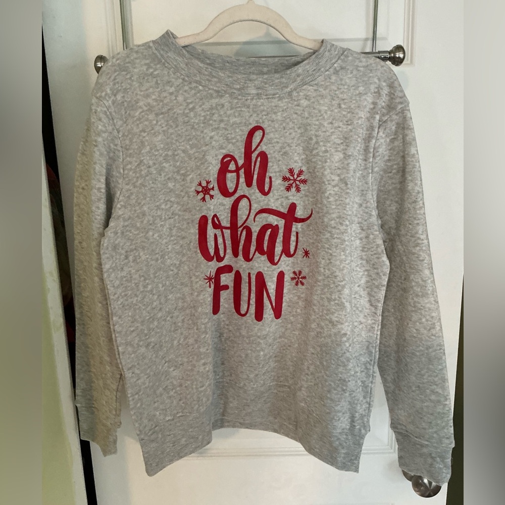 Gray and Red Festive Sweatshirt with Snowflake Accents